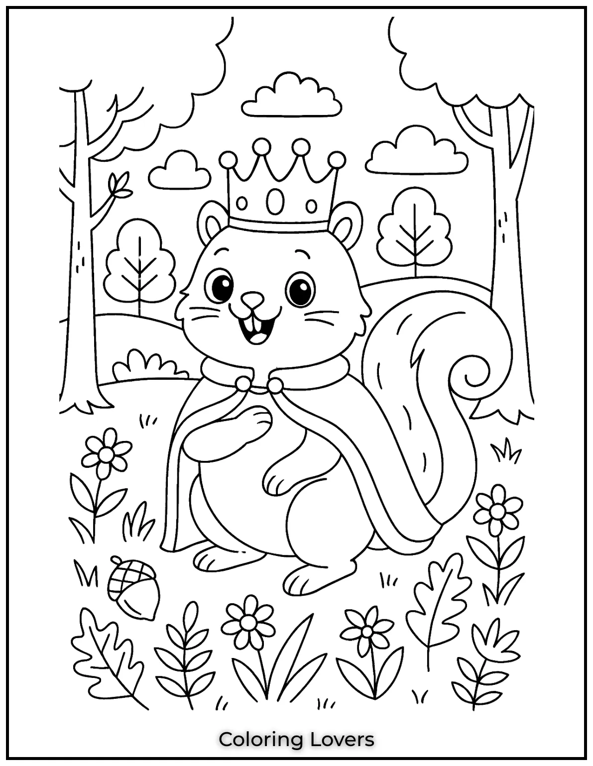 Our royal squirrel looks majestic in a crown and cape. Its a fun take on a forest kingdom