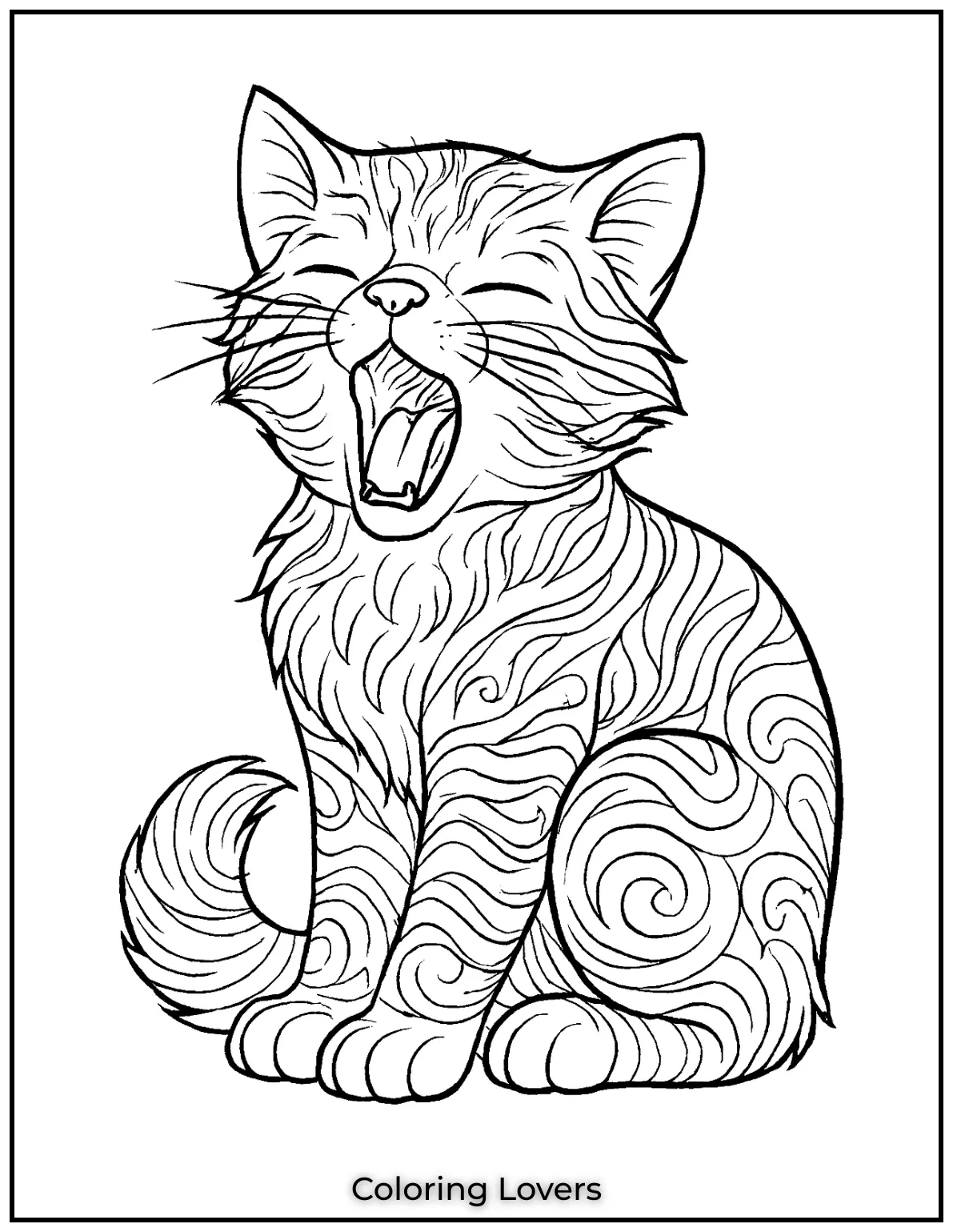 Kitten Coloring Pages – Free, Fun for Kids 36 Perfect coloring sheet for adults a yawning kitten with intricate patterns