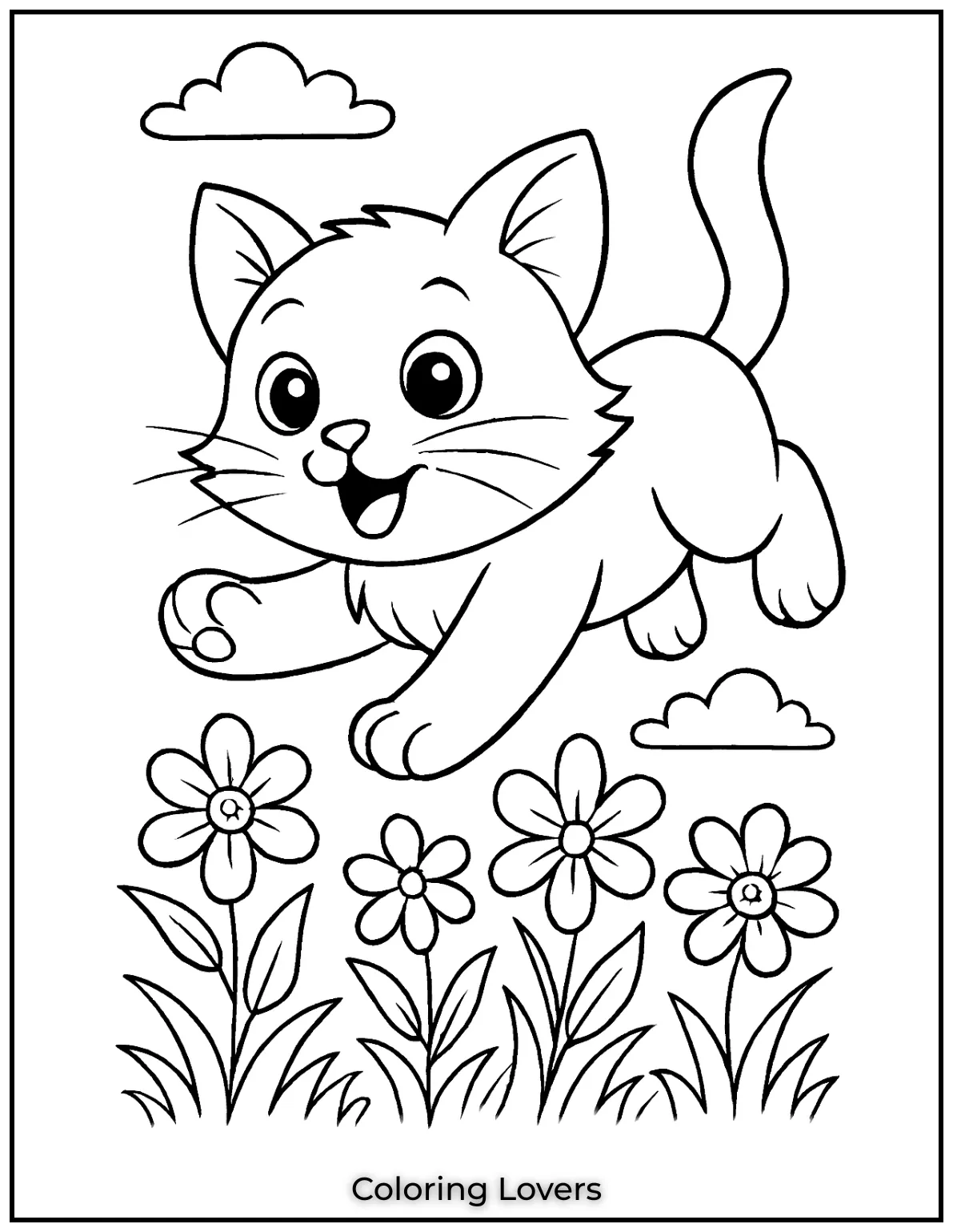 Kitten Coloring Pages – Free, Fun for Kids 15 Playful kitten jumping above flowers