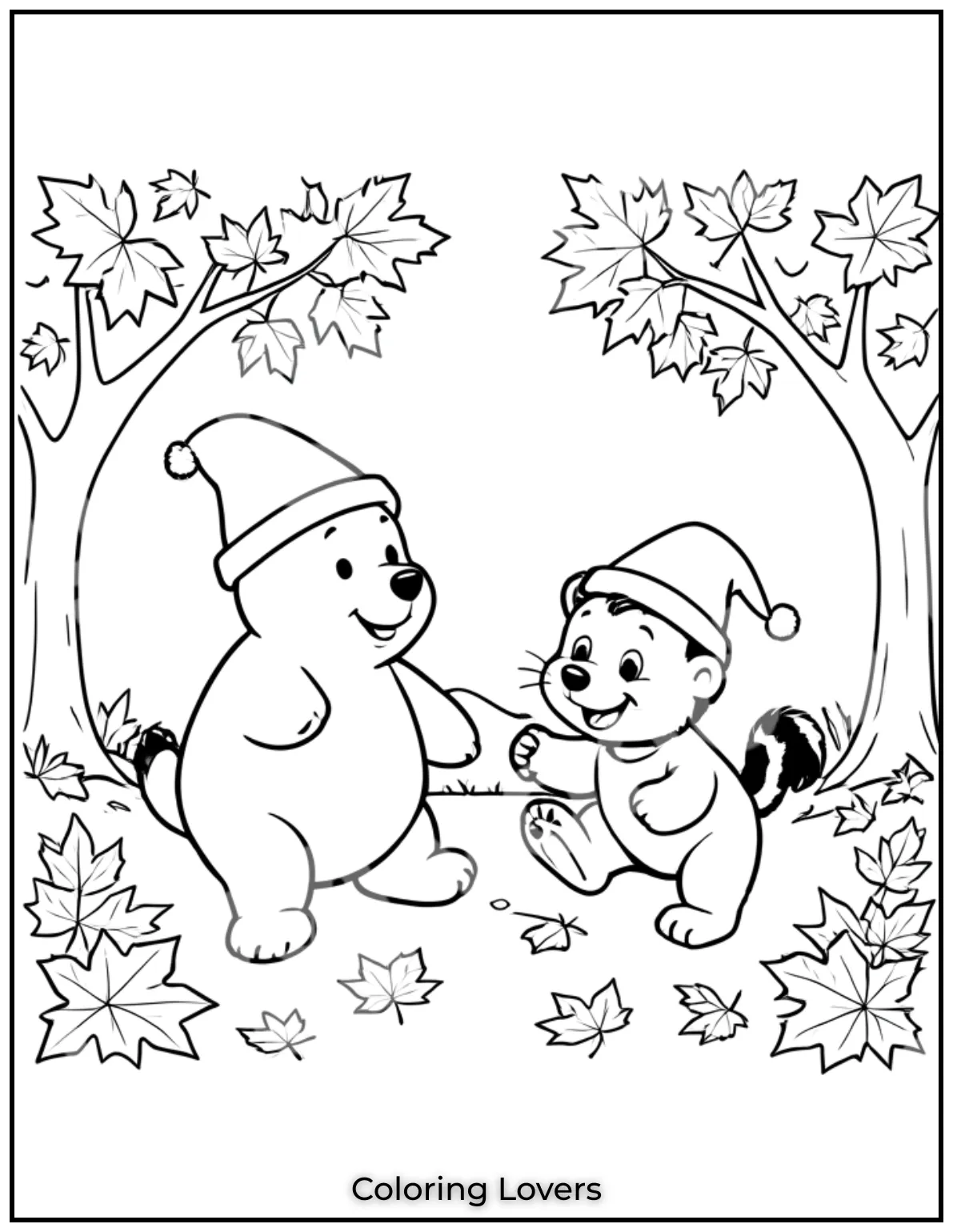 Cute and Classic Pooh Bear Coloring Pages 44 Pooh and Tigger bounce into a pile of autumn leaves enjoying a playful and cheerful day together
