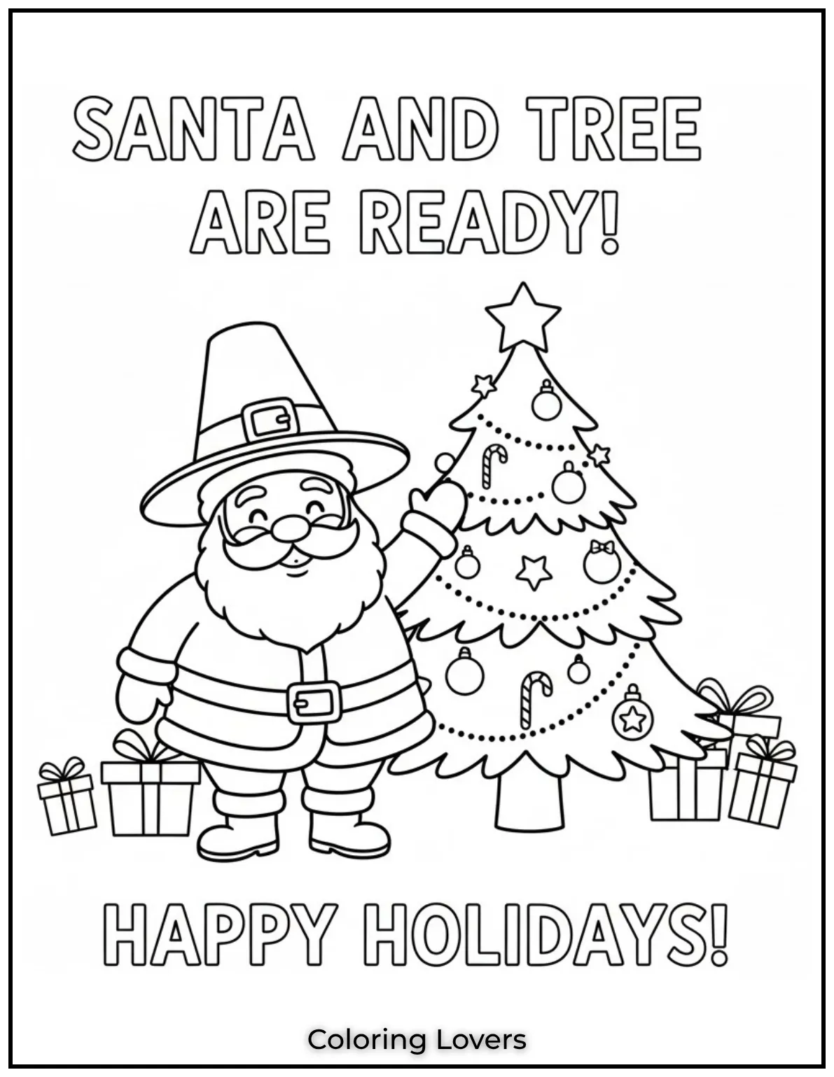 Free Printable Christmas Tree Coloring Pages 5 Santa Claus and his tree are ready for the holiday cheer