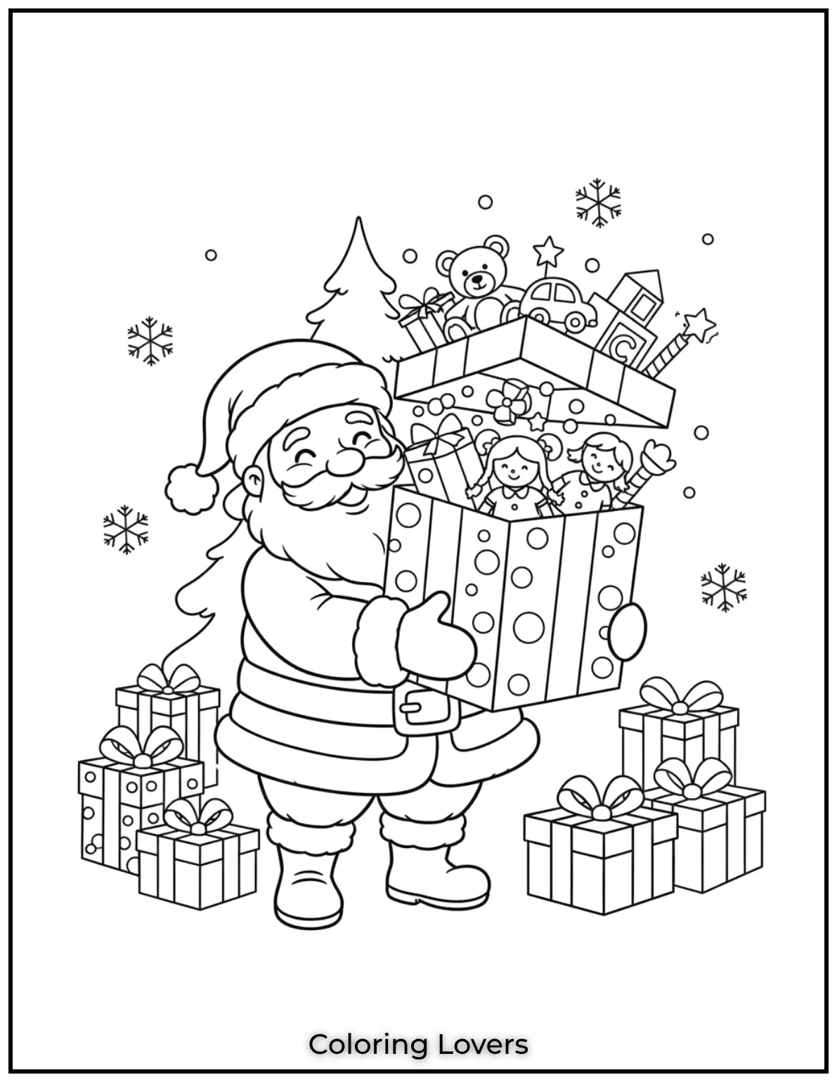 Santa carries a big present filled with surprises