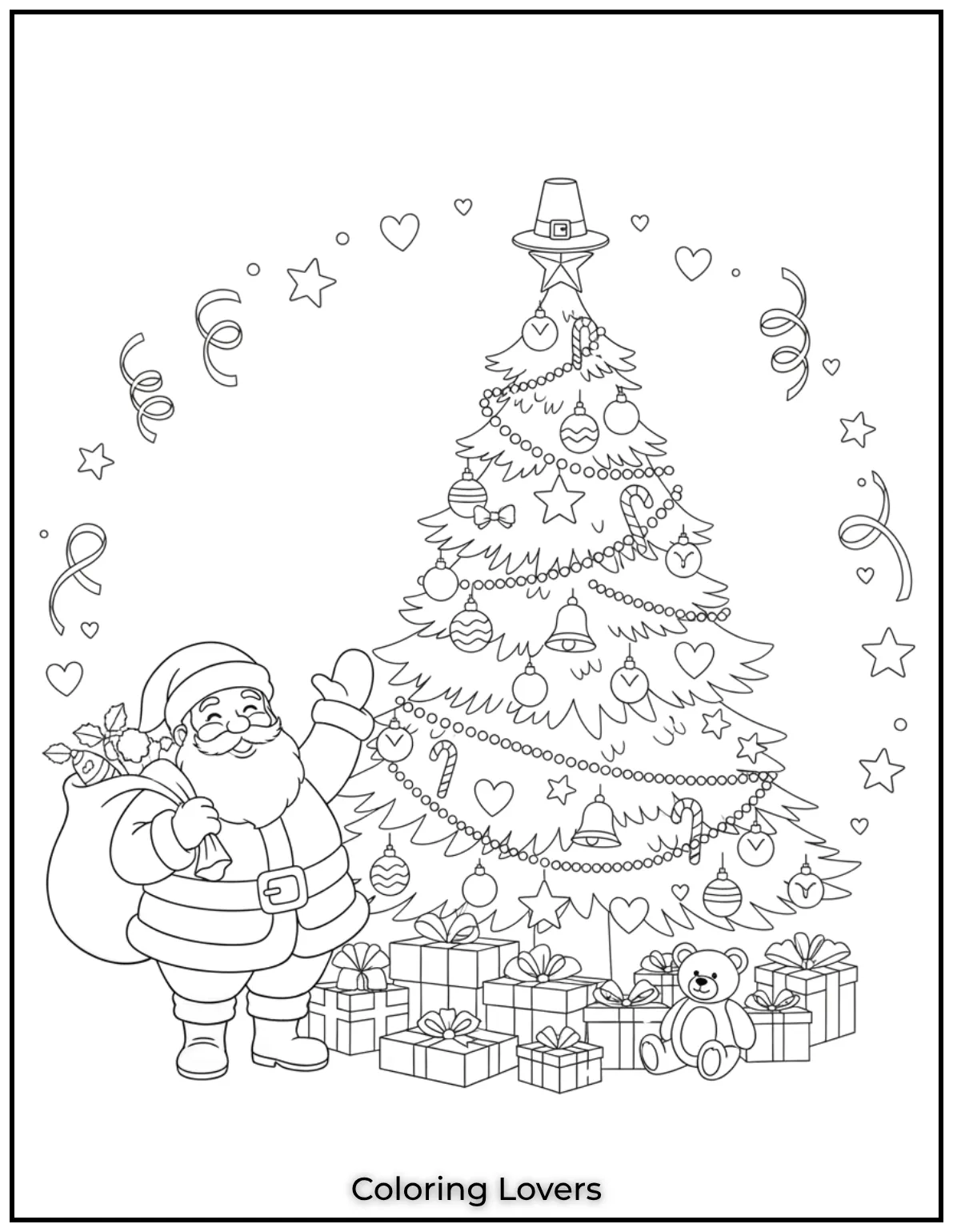 Free Printable Christmas Tree Coloring Pages 13 Santa is here to spread holiday cheer in this festive Christmas tree coloring page
