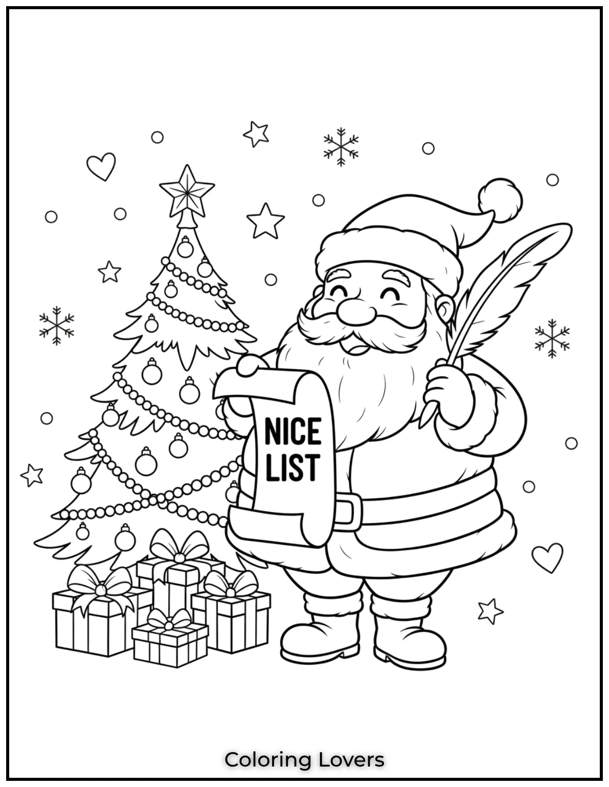 Santa is holding his list ready to check whos excited for Christmas. Enjoy adding colors to one of the most joyful Santa Claus coloring pages