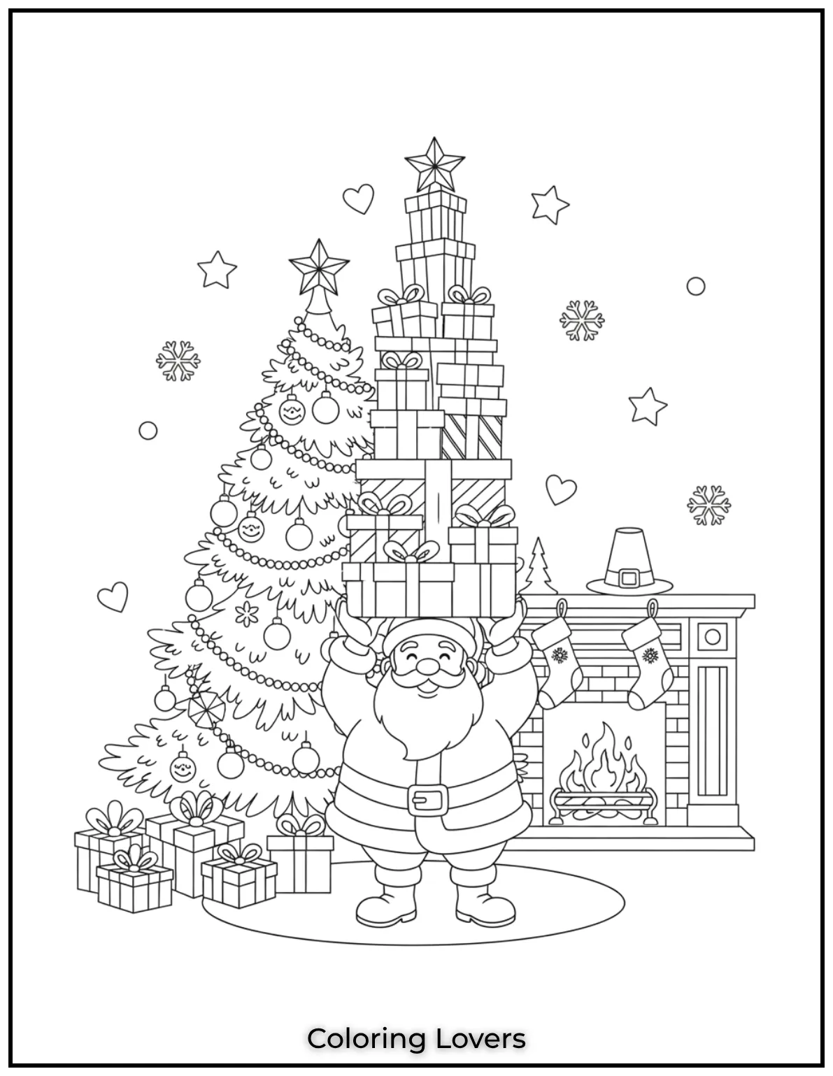 Santa stacks presents to create a festive tower beneath the Christmas tree