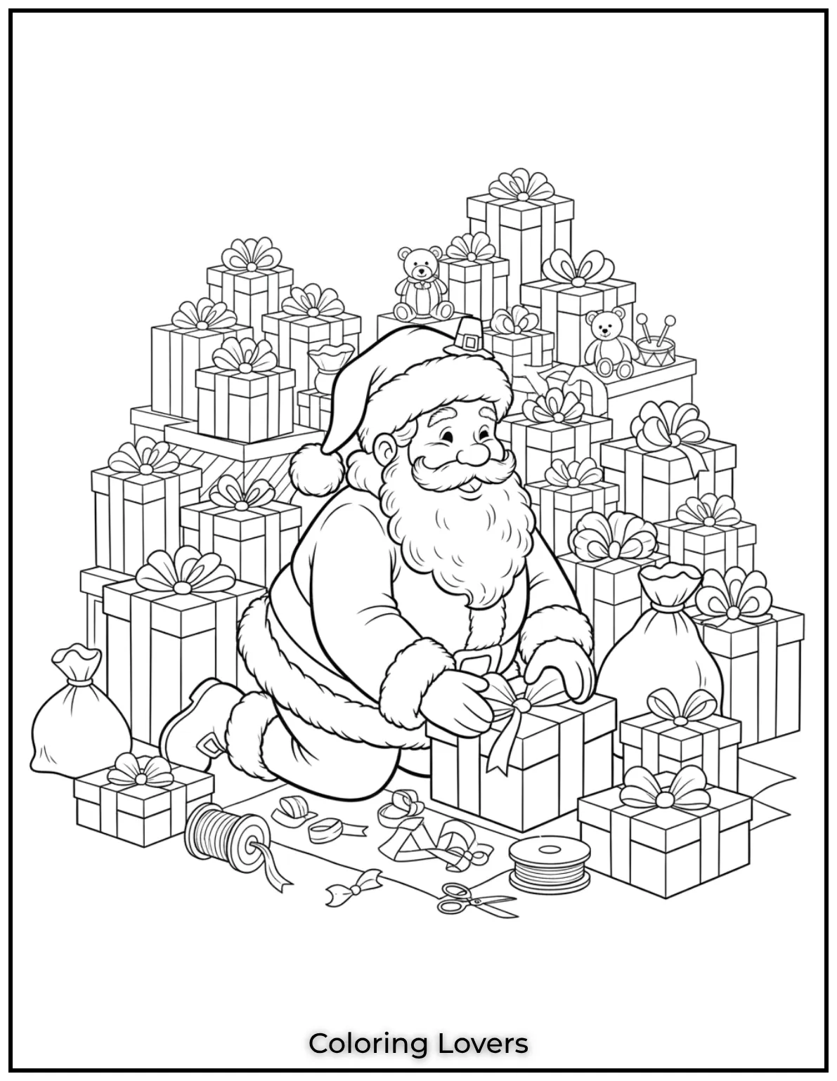 Free Printable Christmas Tree Coloring Pages 46 Santas busy getting all the presents ready