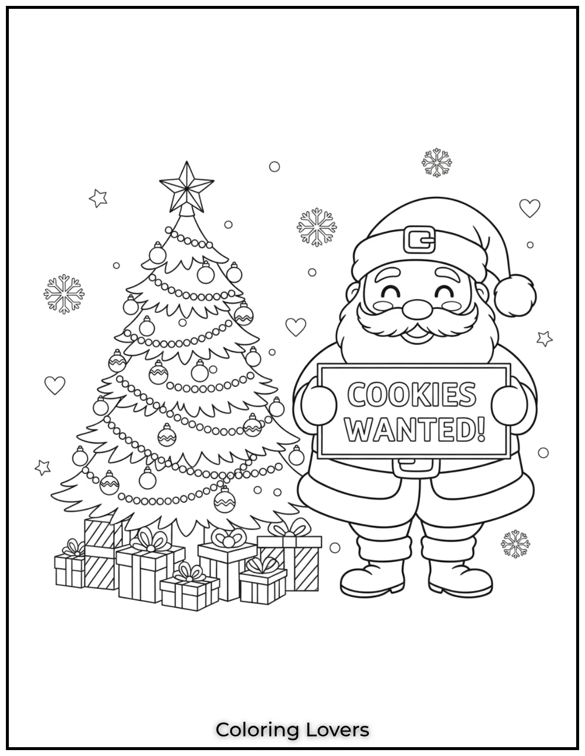 Santas holding a playful Cookies Wanted sign. Looks like hes ready for a treat. Perfect for little artists to enjoy 1