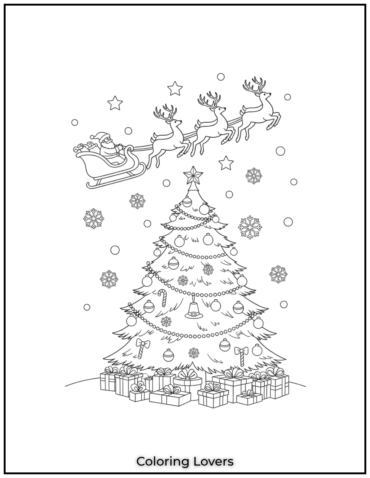 Free Printable Christmas Tree Coloring Pages 51 Santas sleigh soaring through the night sky always brings excitement. It was such a joy to add these reindeer flying above the Christmas tree