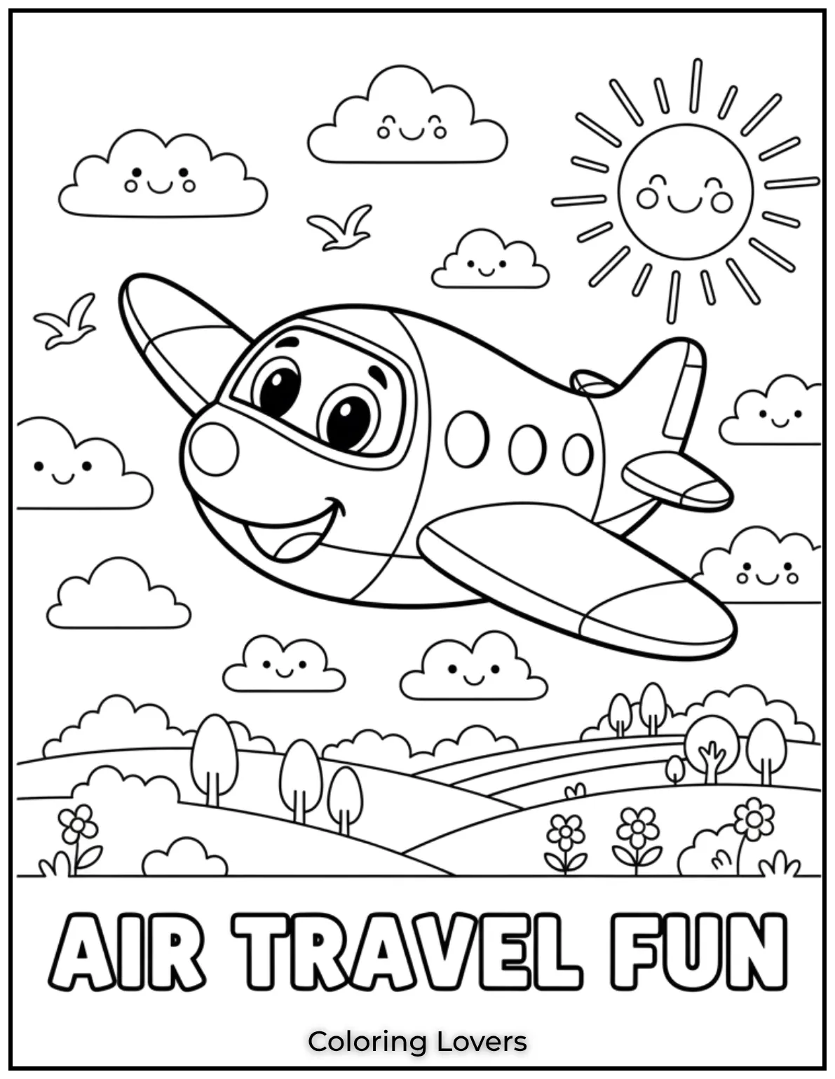 Soaring through the sky this friendly airplane is part of preschool coloring pages. A delightful way to introduce young learners to air travel