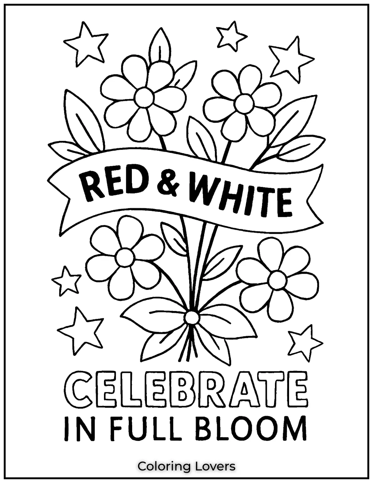 Stars and blossoms frame the Red White Bloom banner. A lovely design we created to celebrate freely