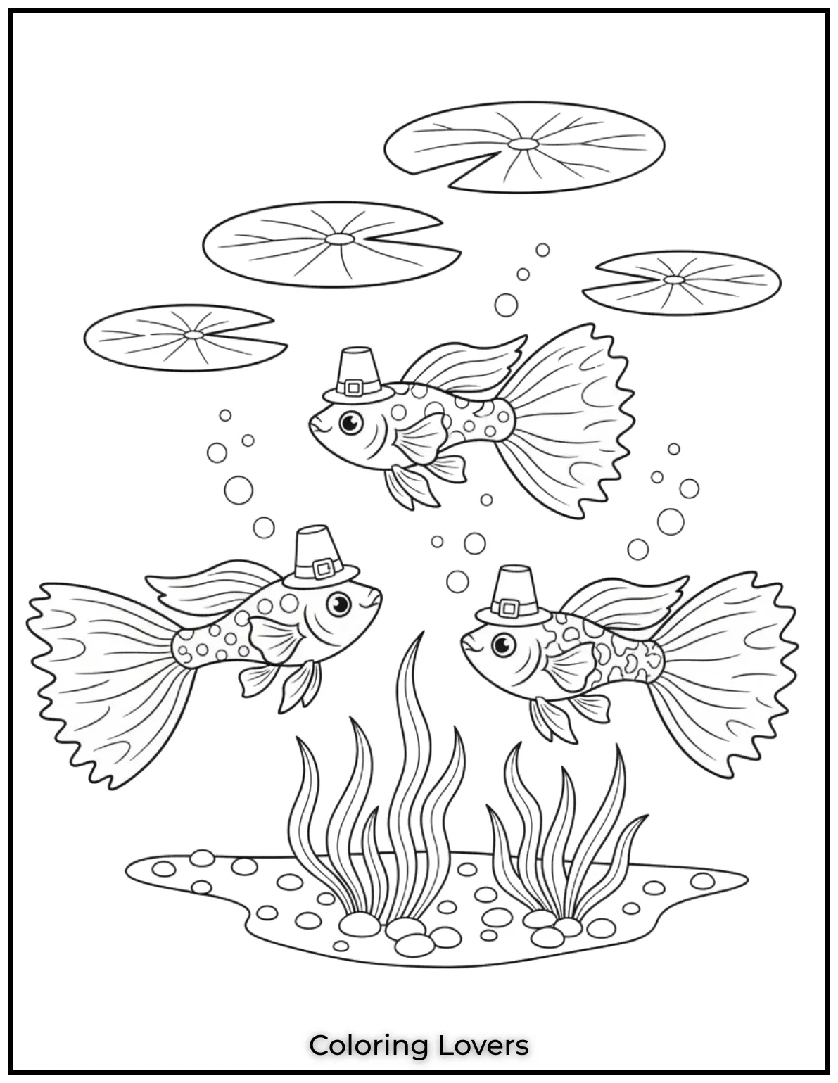 Fish Coloring Pages That Are Free to Downloads 27 These playful guppies swirl through lily pads. Their bright tails shine among freshwater plants