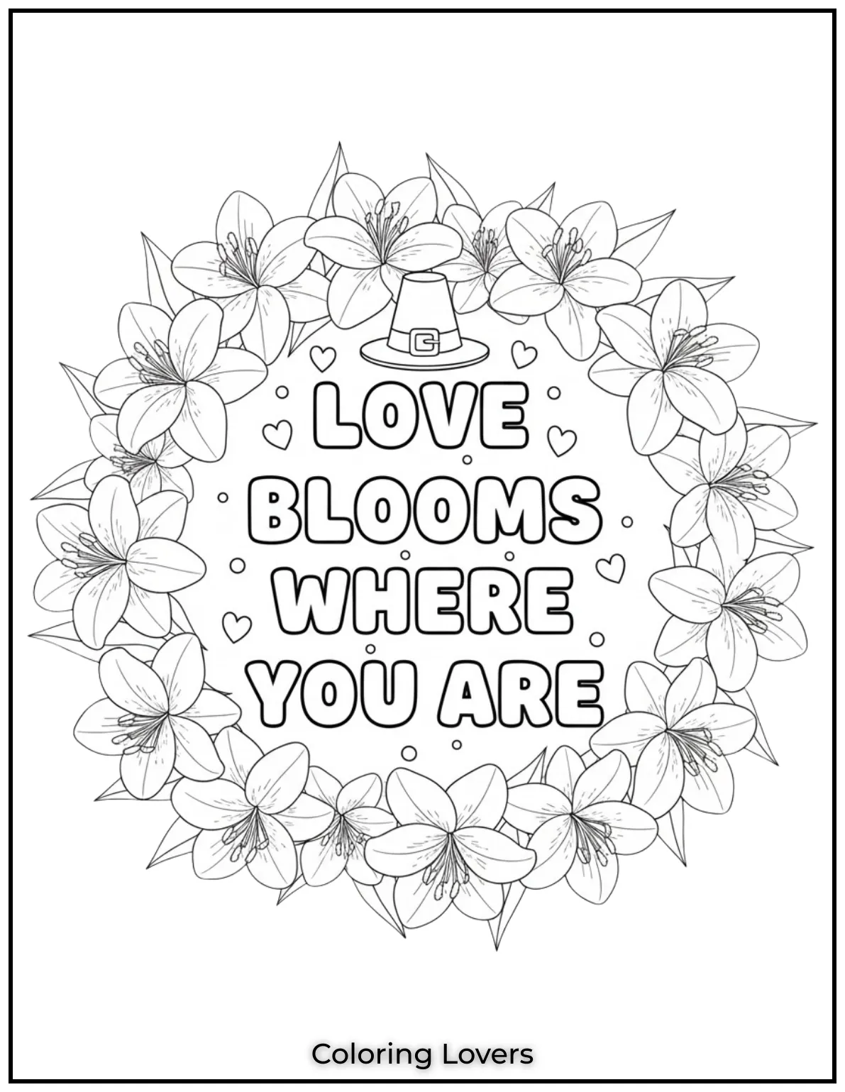 These stunning lilies with Love Blooms Where You Are capture the essence of beauty and connection. A serene Valentines day coloring page