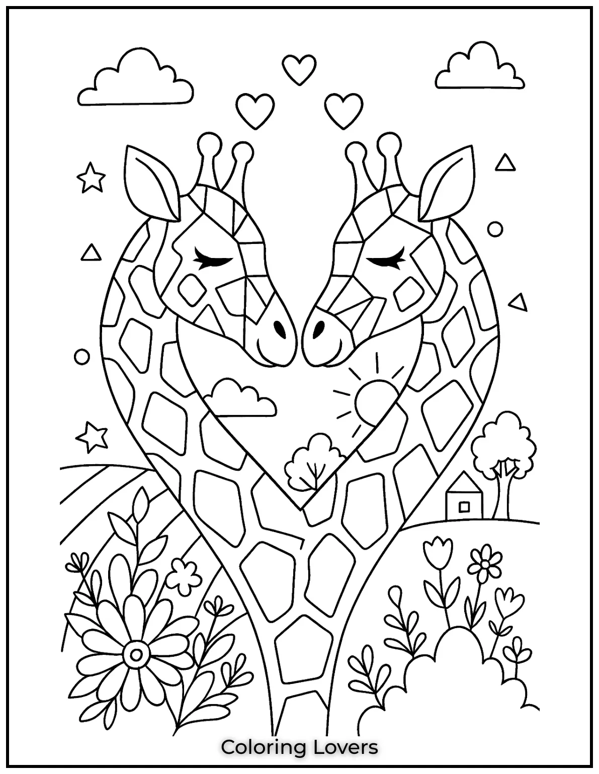 Amazing Giraffe Coloring Pages (Free Printables) 31 These two giraffes form a loving heart with their necks offering a sweet and romantic design