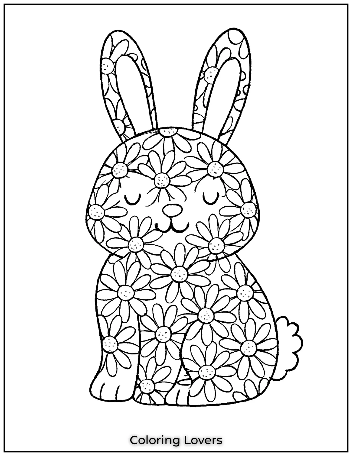 This adorable bunny is filled with daisy patterns making it a perfect daisy coloring page for anyone who loves animals and nature