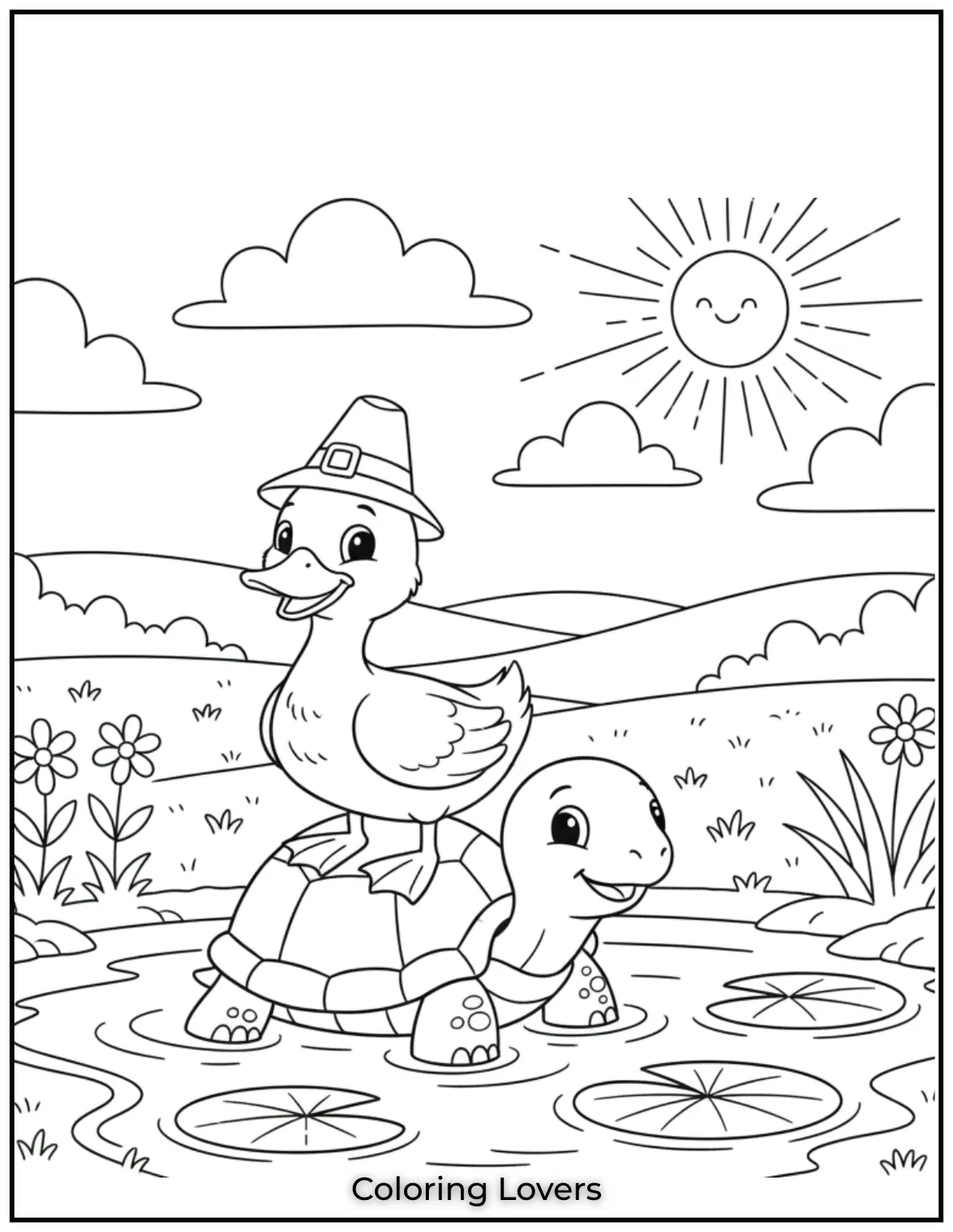 Duck Coloring Pages That Kids Like the Most 32 This adorable turtle and duck duo is waiting to be colored Friends come in all shapes and shells
