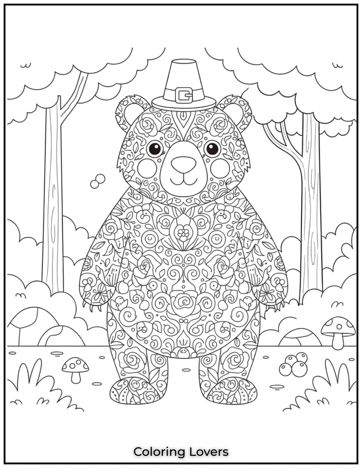 Cute and Classic Pooh Bear Coloring Pages 35 This beautifully detailed bear is covered in floral patterns blending nature and art into one captivating design