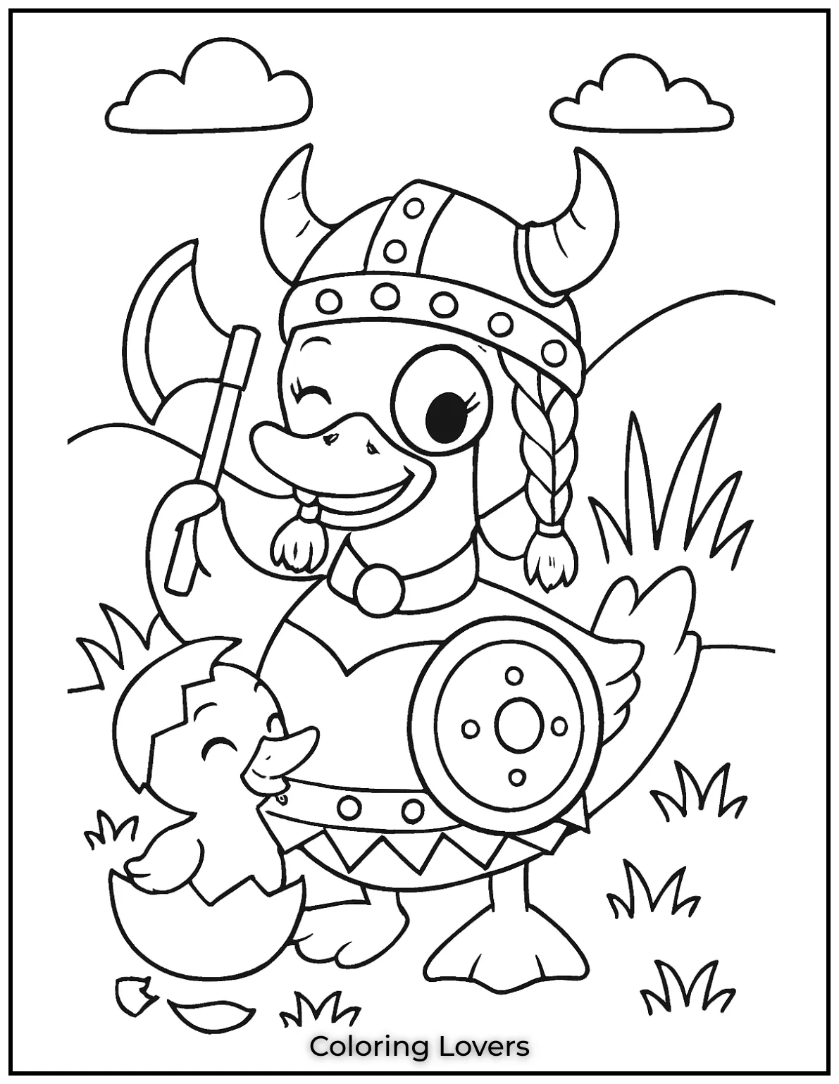 Duck Coloring Pages That Kids Like the Most 20 This brave Viking duck is ready for adventure Let your colors bring life to her fierce spirit and shiny armor