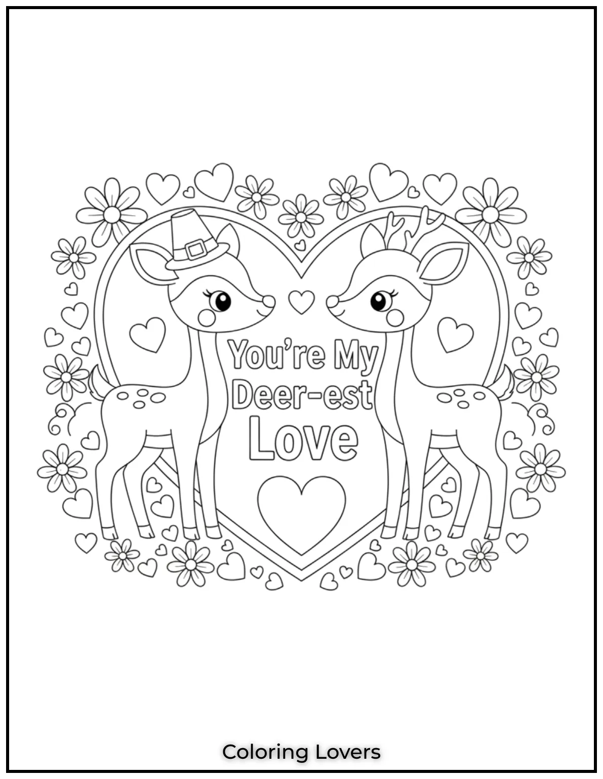 This charming deer couple with Youre My Deer est Love is surrounded by flowers and hearts to brighten any Valentine