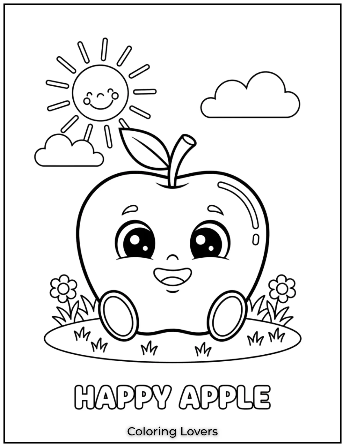 This cheerful apple is waiting for bright and bold colors. A fun and easy design for young artists