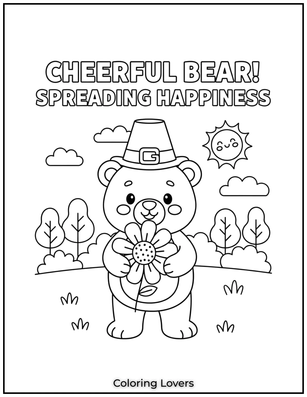 Cute and Classic Pooh Bear Coloring Pages 19 This cheerful bear is holding a giant flower spreading happiness. A great preschool coloring activity