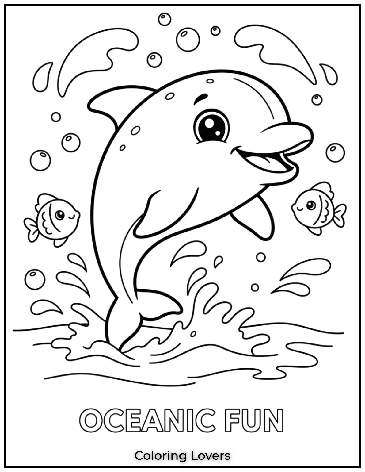 This cheerful dolphin is swimming with joy. A simple and fun design for young artists