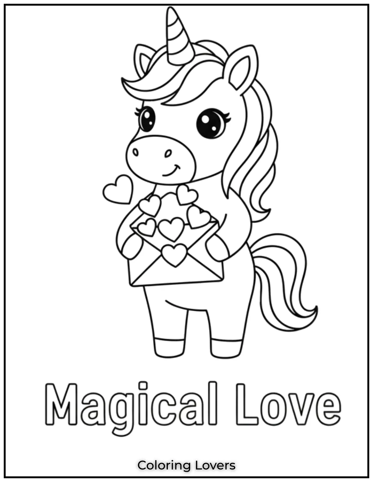 This cheerful unicorn holding an envelope filled with love brings a sweet message Magical Love