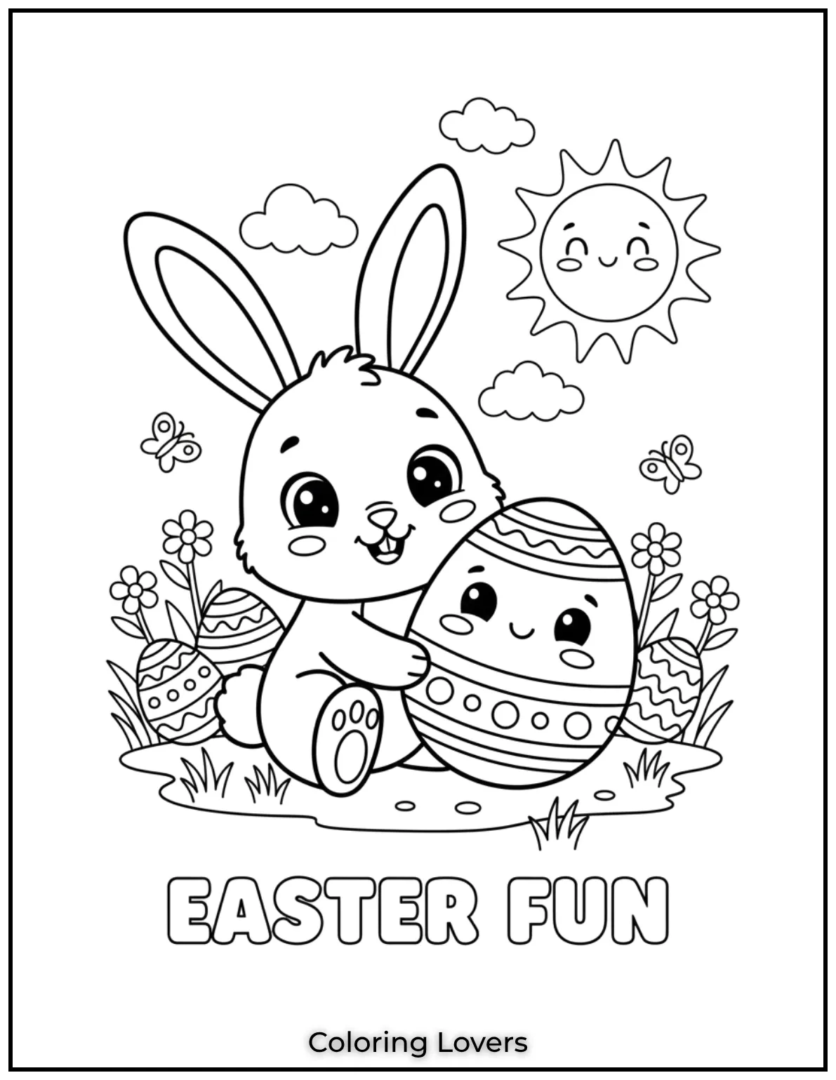 This cute bunny and its smiling Easter egg are ready for springtime joy. A sweet way to celebrate Easter fun
