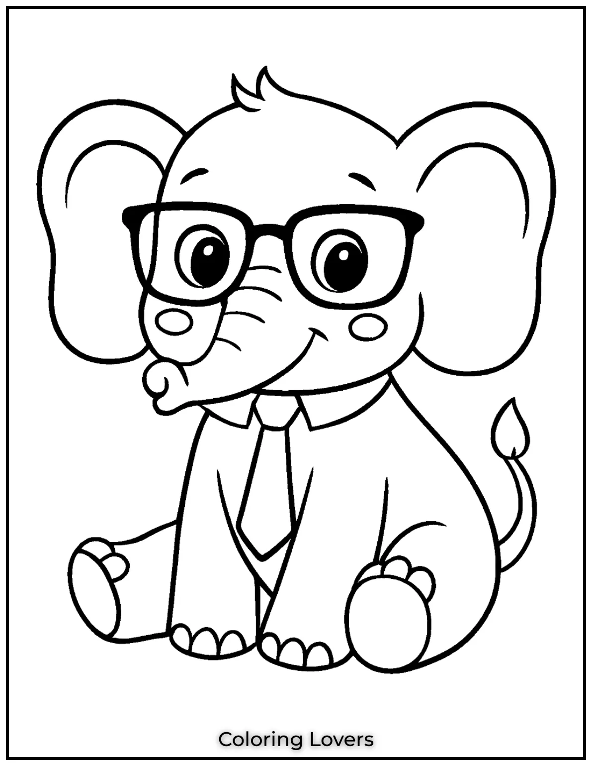 Unique Elephant Coloring Pages for Kids 12 This cute elephant with glasses and a tie is sure to bring a smile while kids color him in 1