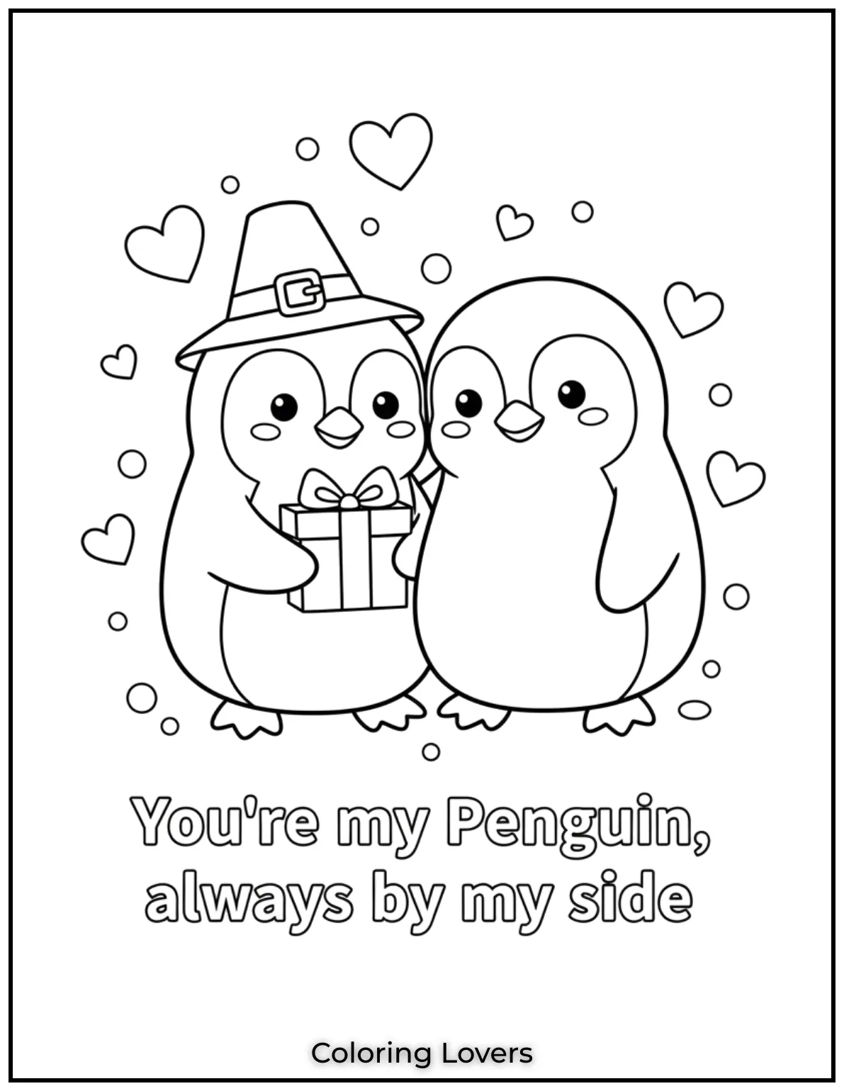 This cute penguin couple sharing a gift says Youre my Penguin always by my side and spreads cozy love