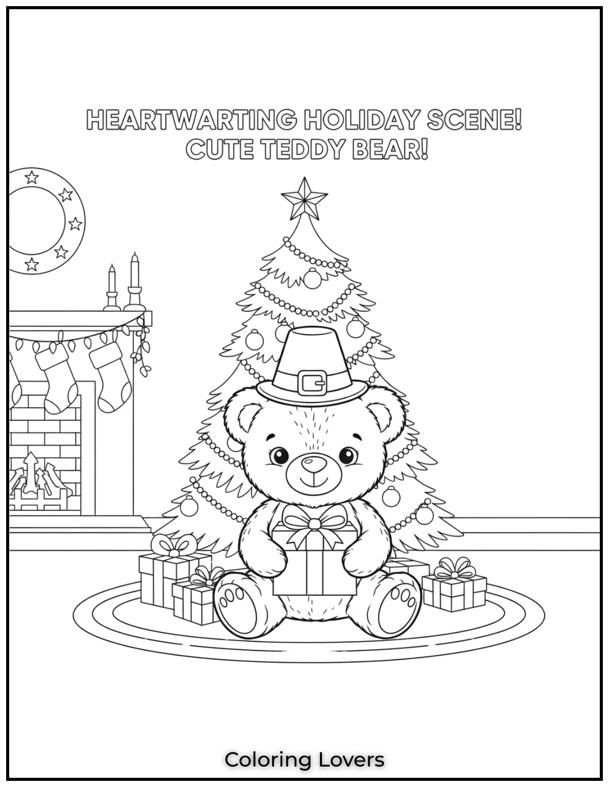 Cute and Classic Pooh Bear Coloring Pages 27 This cute teddy bear sits by the Christmas tree holding a beautifully wrapped gift. A heartwarming holiday scene