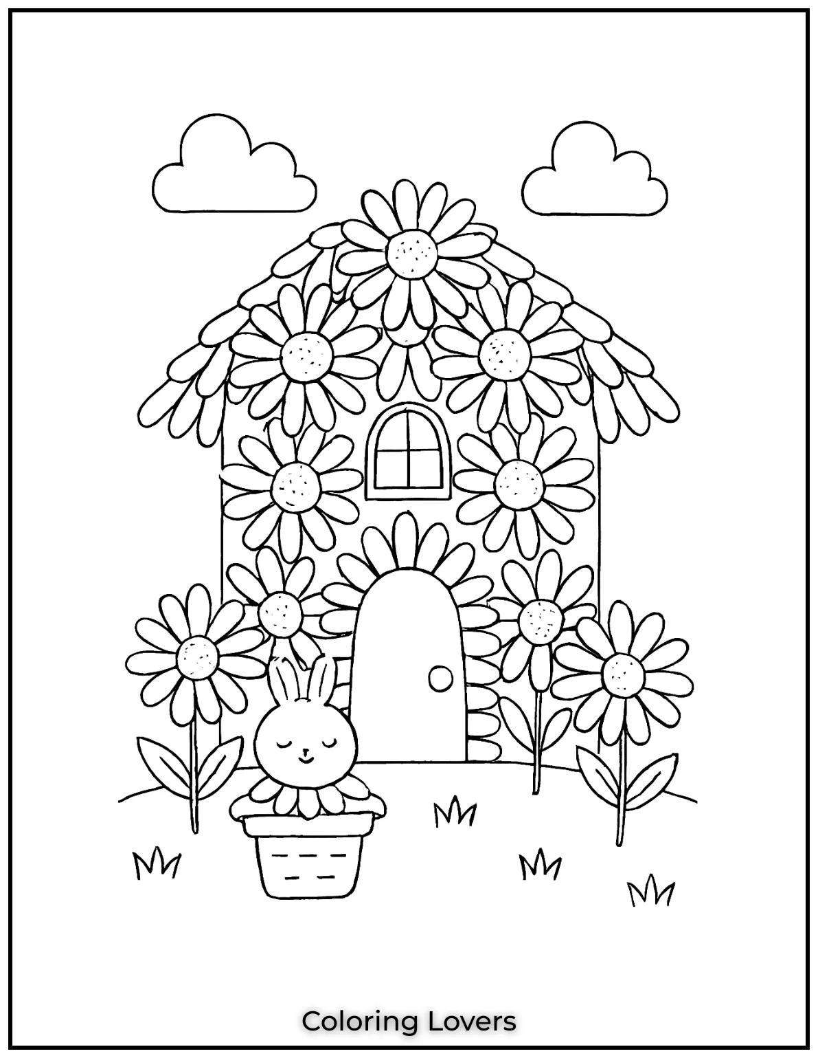 This daisy covered house is a fun and creative design for all ages. I had so much fun imagining what it would be like to live in a house made entirely of daisies 🙂