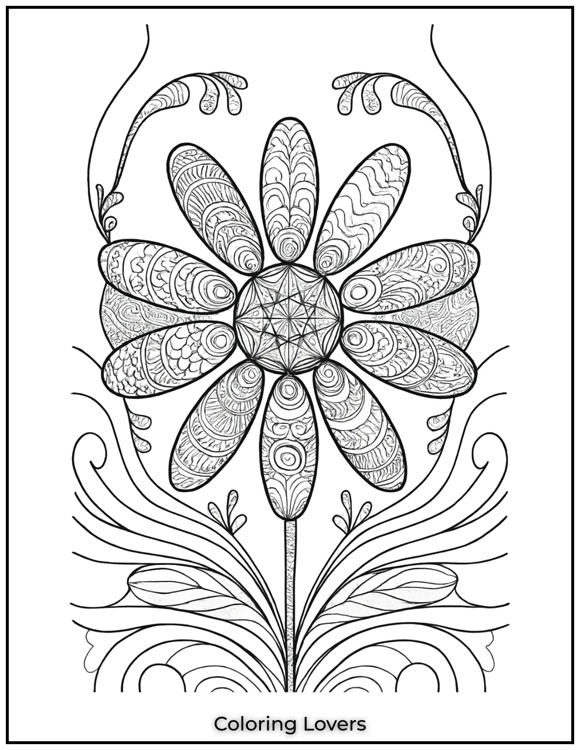 This daisy design is full of intricate patterns making it a fun challenge for adults who enjoy detailed coloring pages