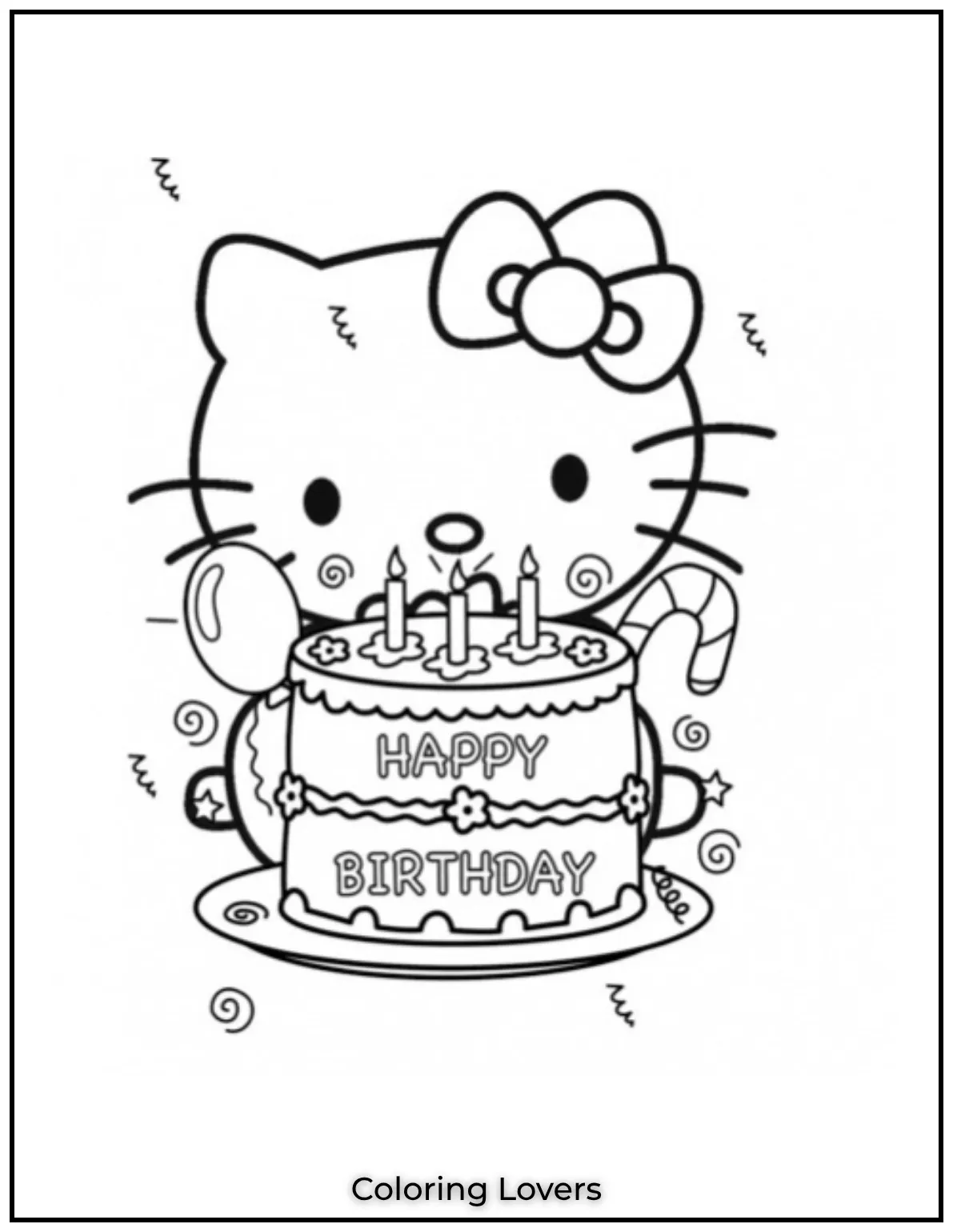 Fun and Free Cat Coloring Pages for Kids and Adults 36 This festive kitty is ready for a birthday celebration