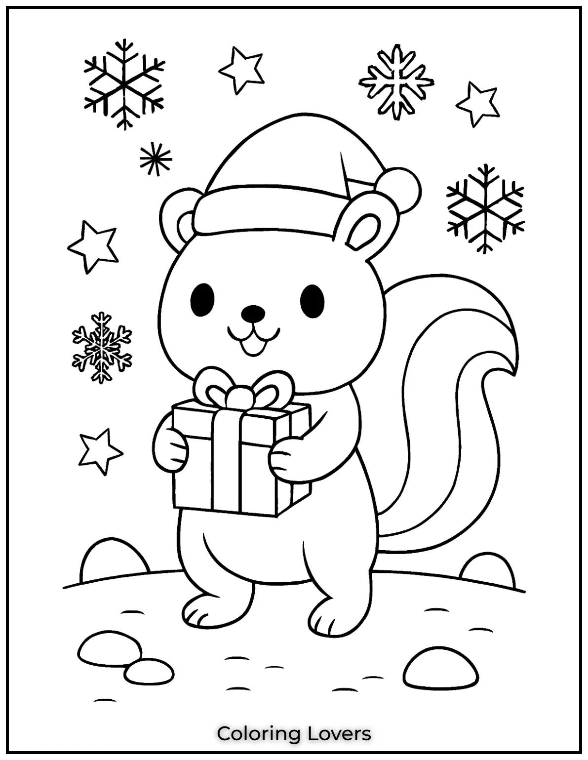 This festive squirrel with a Santa hat and gift is ready for Christmas