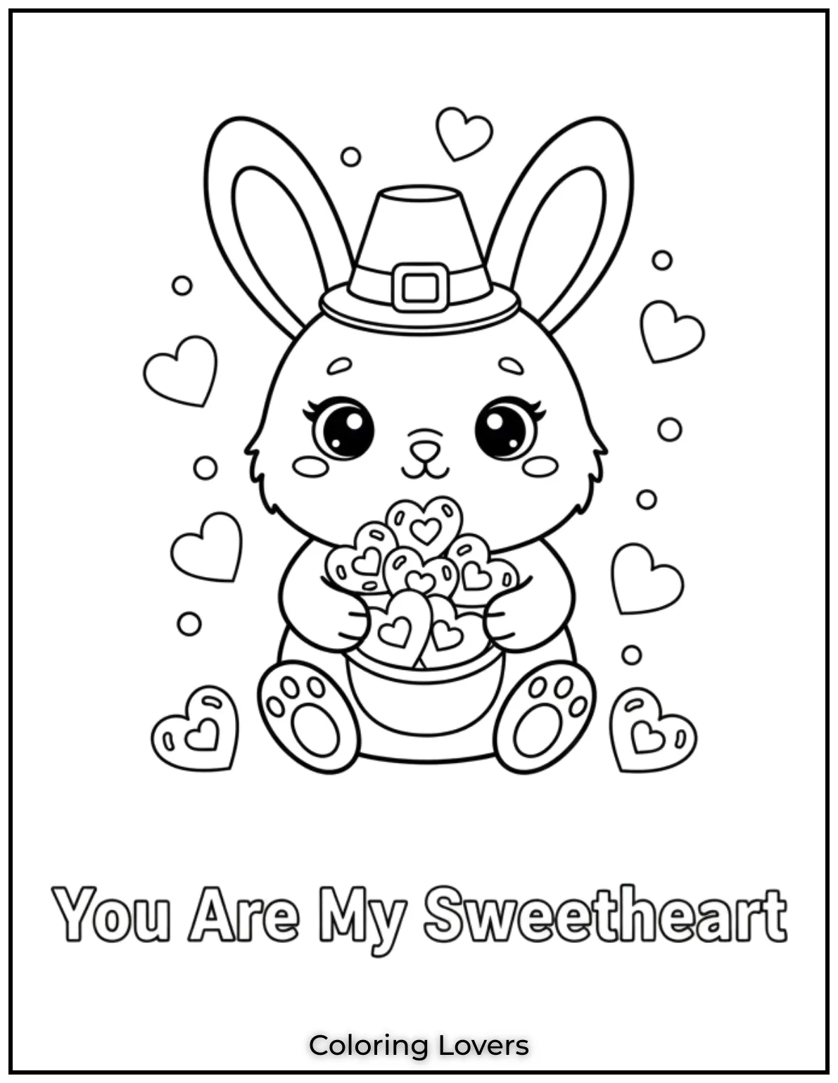 This fluffy bunny holding heart shaped candies shares the sweetest feelings You Are My Sweetheart