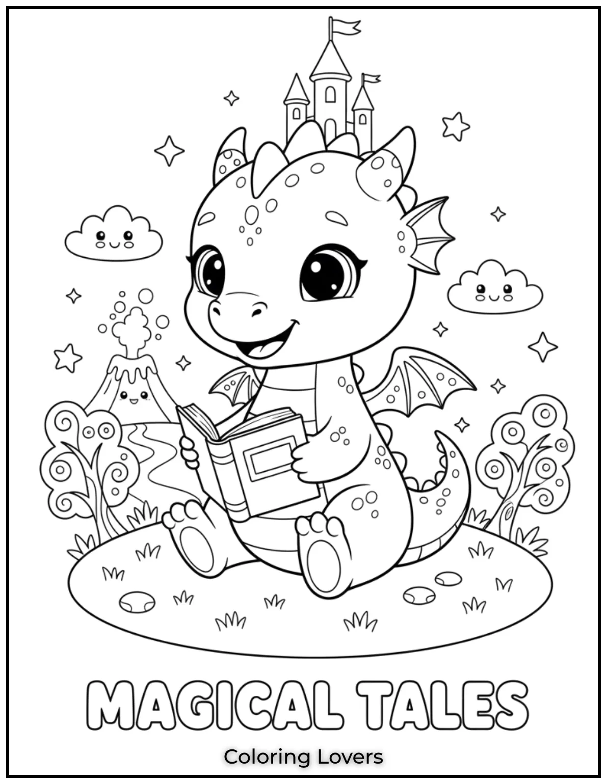 This friendly baby dragon is ready for an enchanting tale. A fun way to bring mythical creatures to life with colors