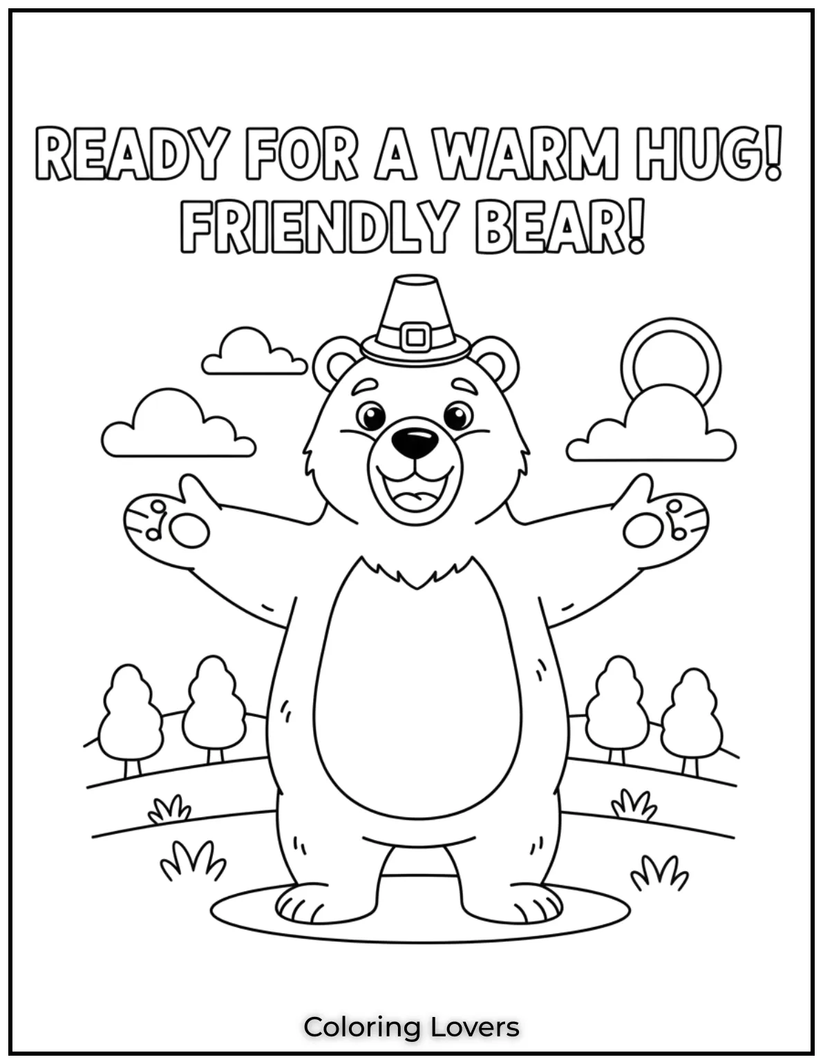 Cute and Classic Pooh Bear Coloring Pages 17 This friendly bear is standing with open arms ready for a warm hug