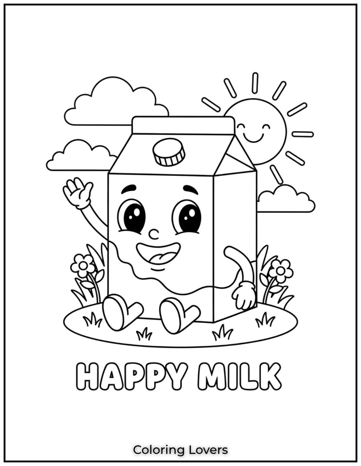 This friendly milk carton is waving hello. A simple and engaging coloring page for kids