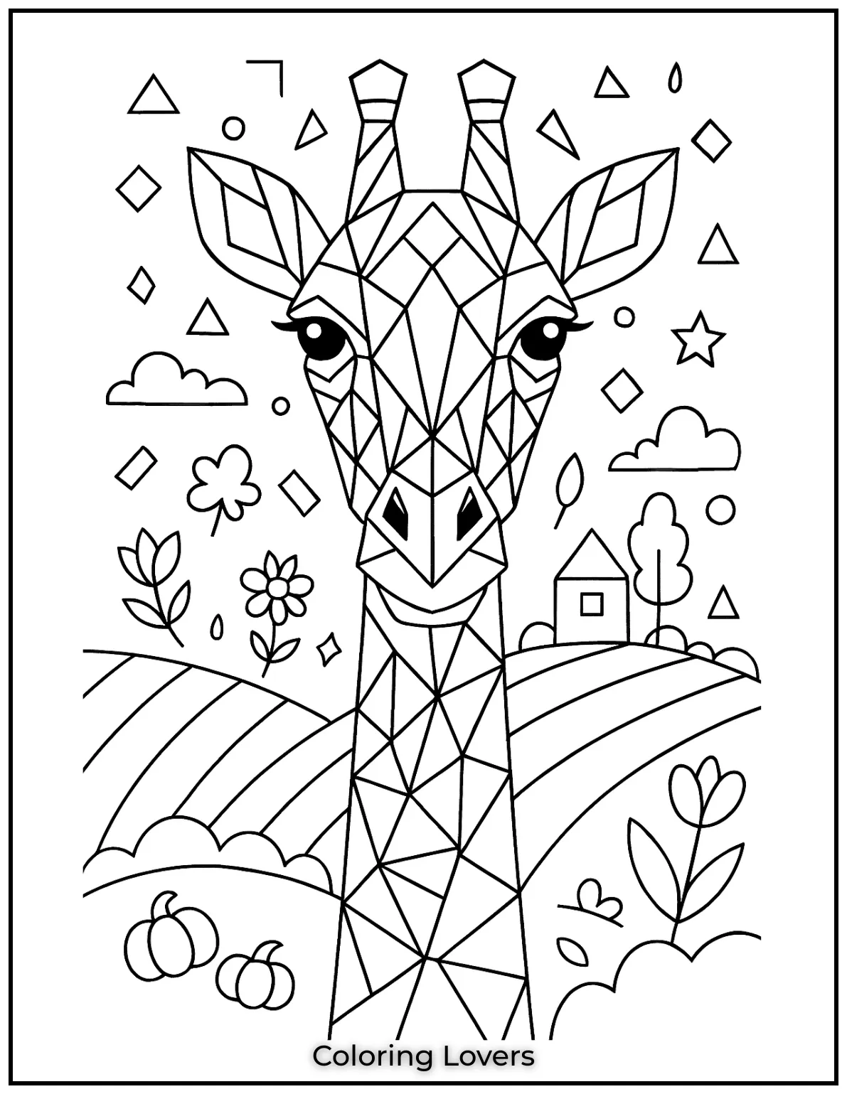 Amazing Giraffe Coloring Pages (Free Printables) 29 This geometric giraffe design offers a fun and modern twist for adult colorists