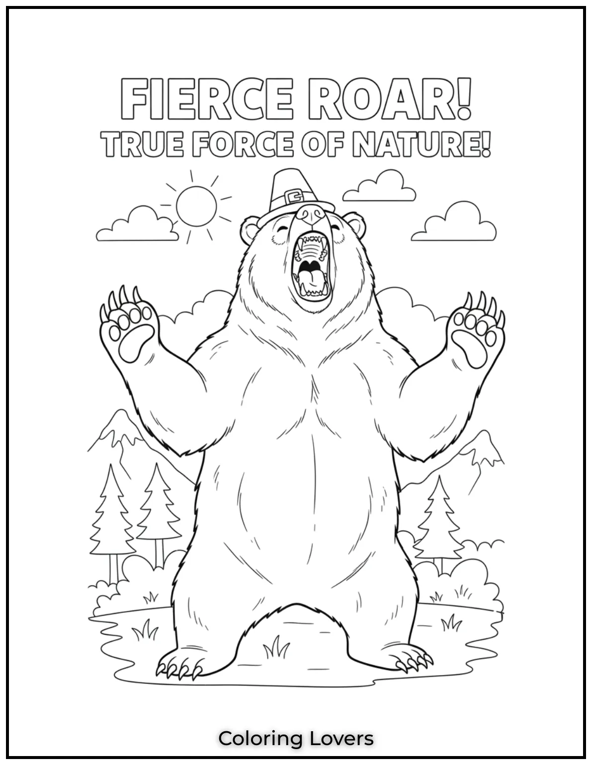 Cute and Classic Pooh Bear Coloring Pages 9 This grizzly bear lets out a fierce roar showing its sharp teeth and powerful claws. A true force of nature