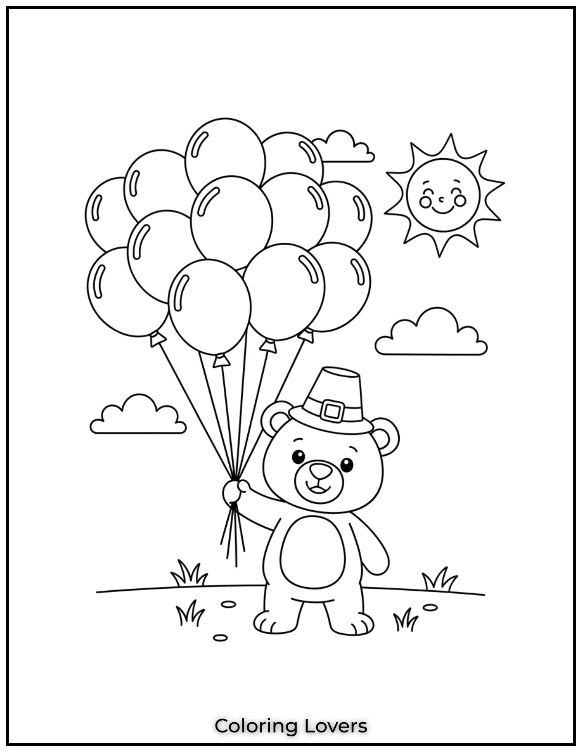 Cute and Classic Pooh Bear Coloring Pages 15 This happy bear is holding balloons ready to celebrate. A fun and easy preschool coloring page