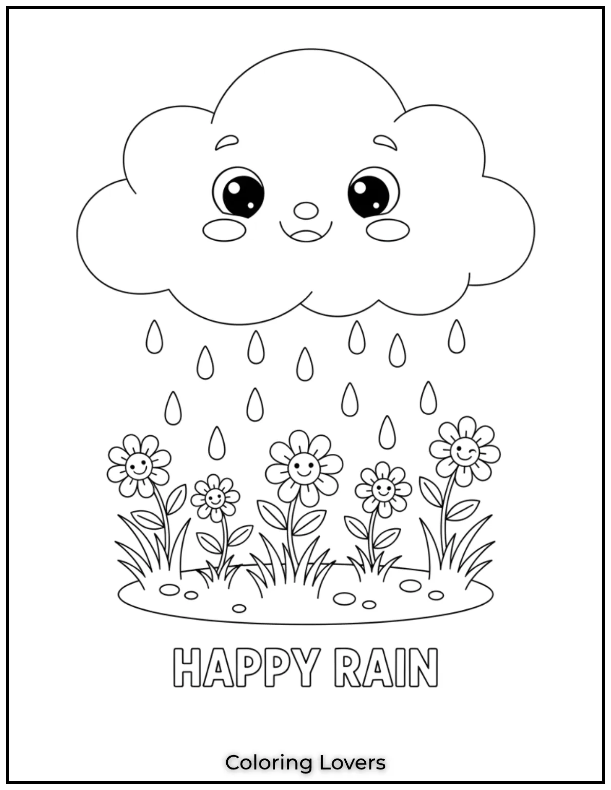 This happy little cloud brings gentle raindrops to water the earth. A simple and relaxing coloring activity