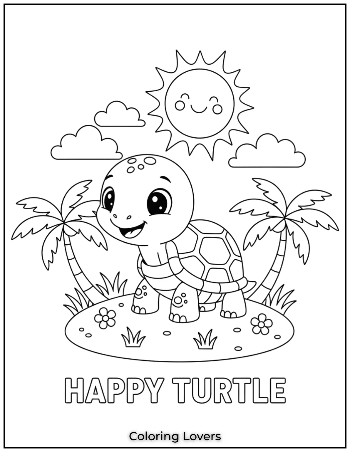 This happy little turtle is ready to explore. A fun and easy coloring page for kids to enjoy