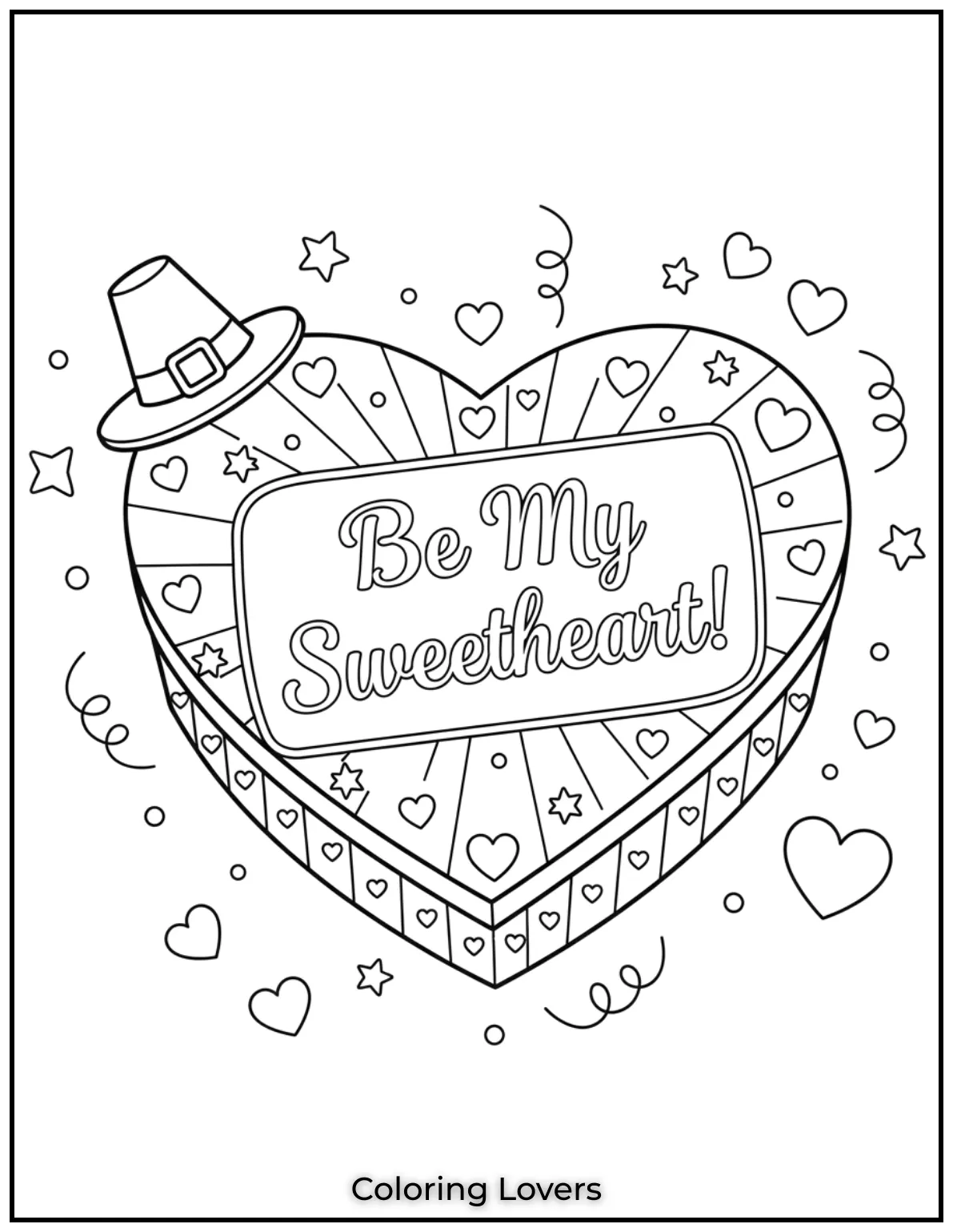 This heart shaped chocolate box is surrounded by stars and hearts perfect for a Valentines surprise. Personalize the top with a loving note for someone special