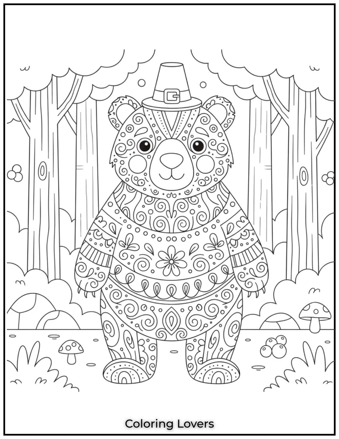 Cute and Classic Pooh Bear Coloring Pages 33 This intricate bear design is filled with elegant patterns perfect for a relaxing and creative coloring