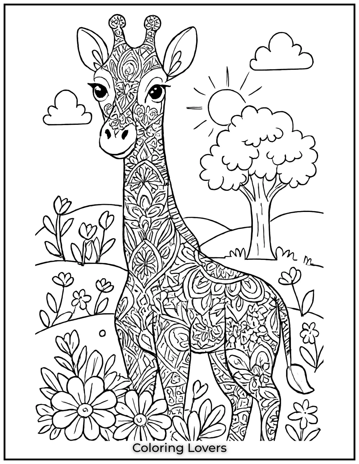 Amazing Giraffe Coloring Pages (Free Printables) 28 This intricate giraffe mandala is perfect for adults looking for a calming and creative activity
