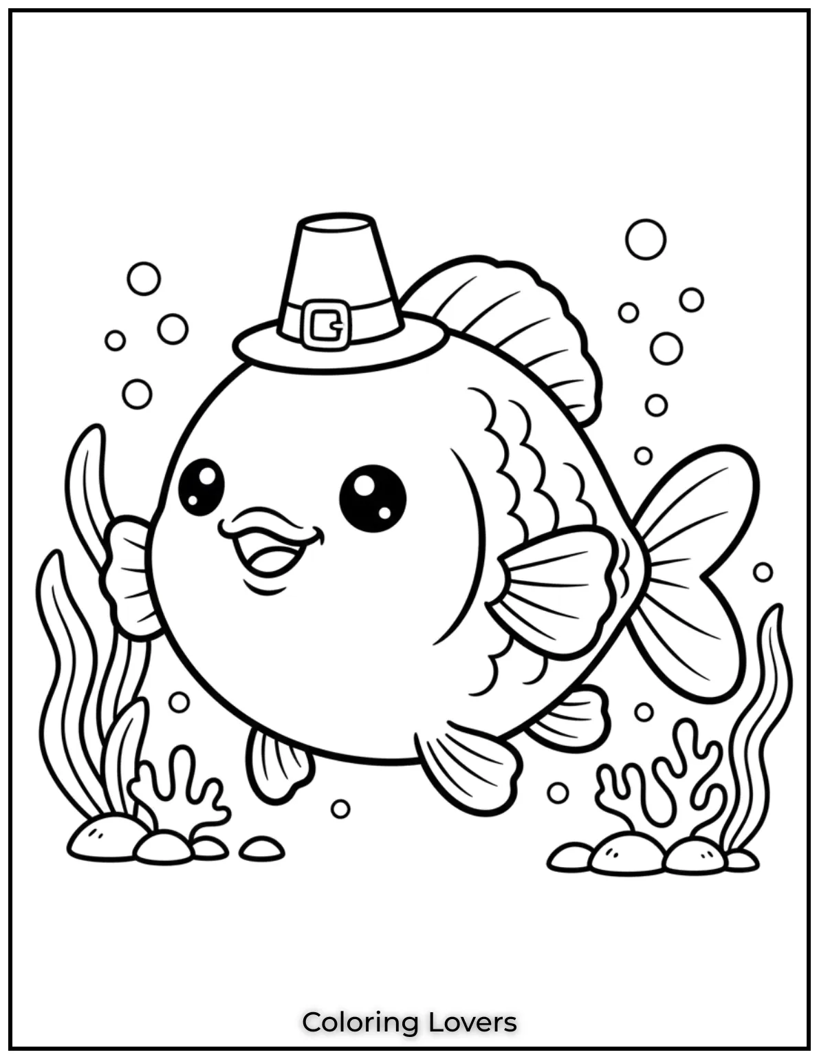 Fish Coloring Pages That Are Free to Downloads 11 This kawaii fish smiles with simple shapes and big eyes. A favorite pick for cute fish coloring pages