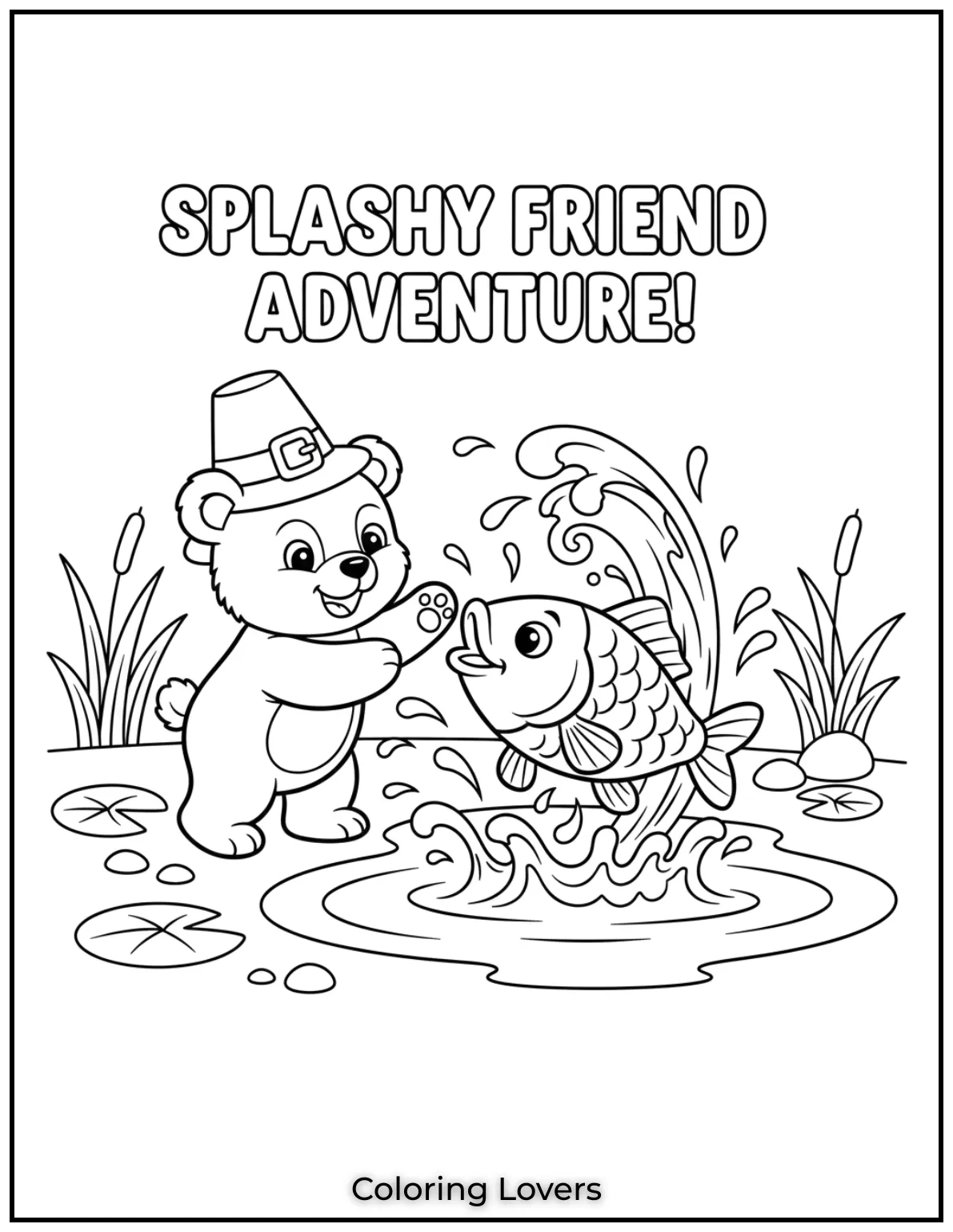 Cute and Classic Pooh Bear Coloring Pages 3 This little bear just found a splashy friend. Looks like someones about to have a fun water adventure