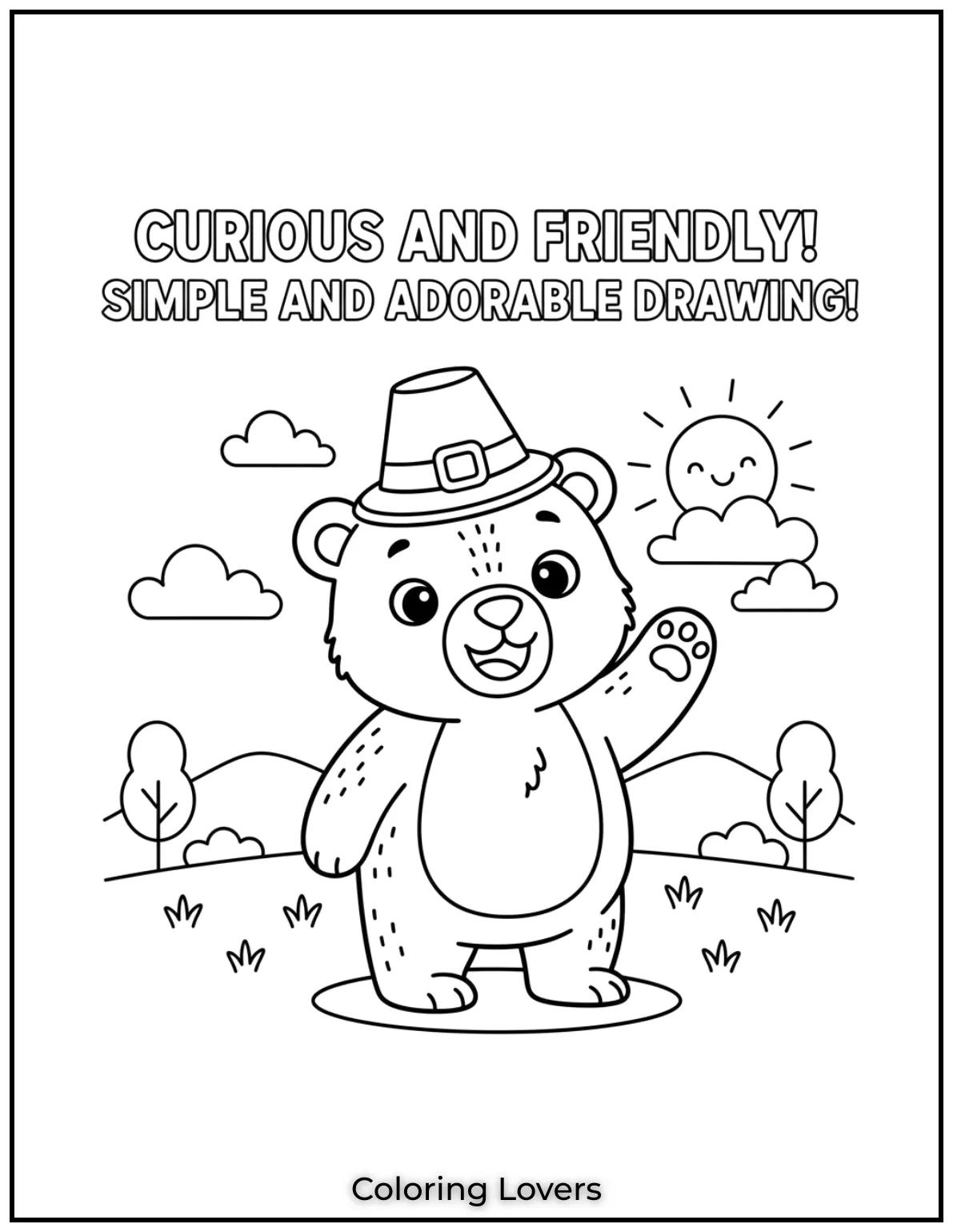 Cute and Classic Pooh Bear Coloring Pages 16 This little bear looks curious and friendly. A simple and adorable drawing for young kids to enjoy