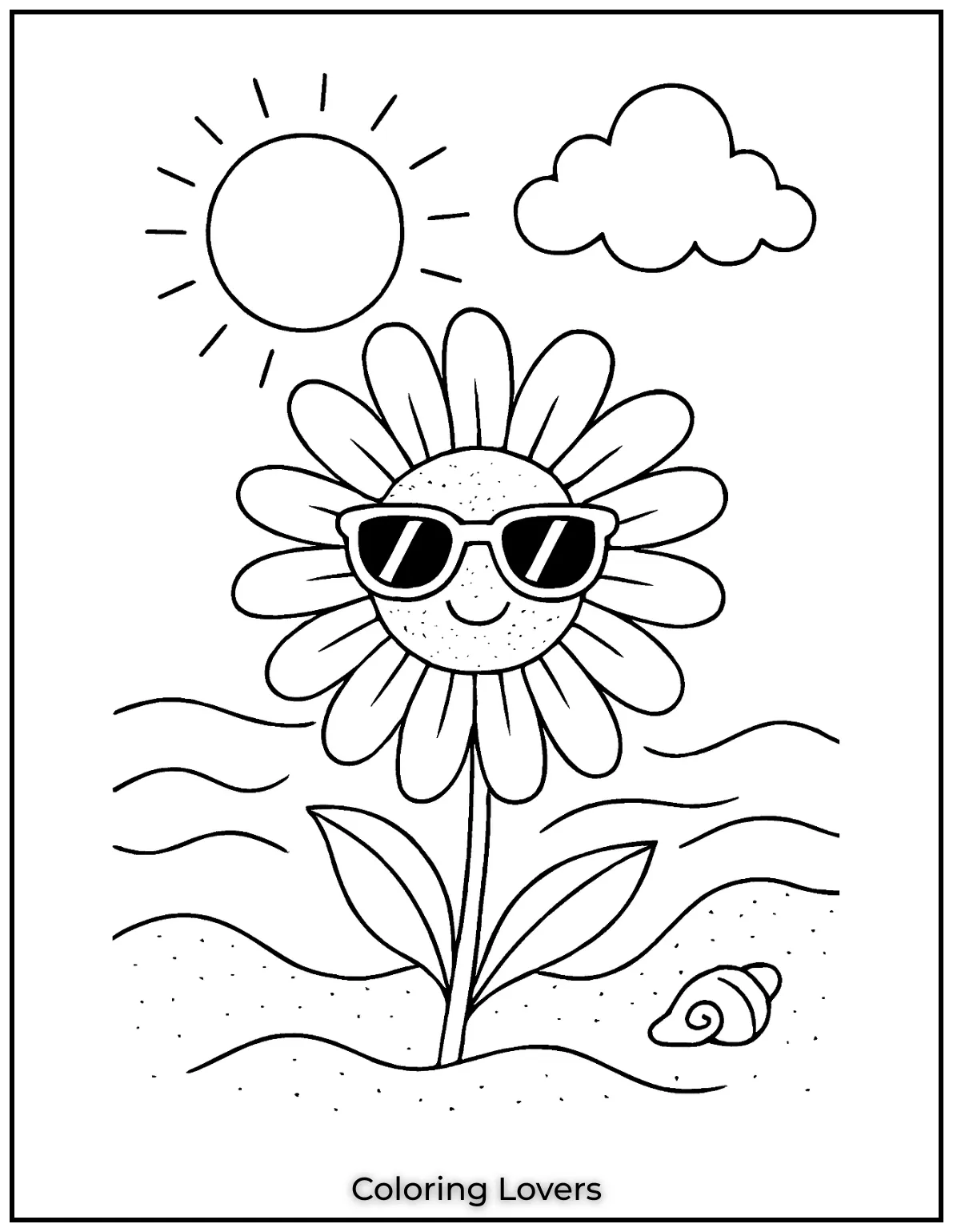 This little daisy is soaking up the sun by the beach. I had so much fun drawing her with sunglasses—its a playful scene perfect for kids who love the summer vibes